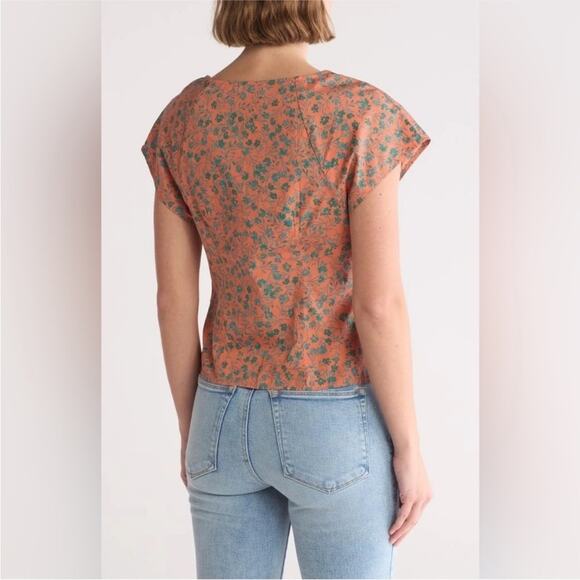 Madewell Amari Twist Detail Shirt Sunset Haze Orange Green Size 6 - Picture 3 of 10